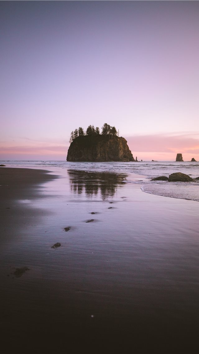 640x1136 footprints at shore during golden hour - purple iPhone Wallpaper