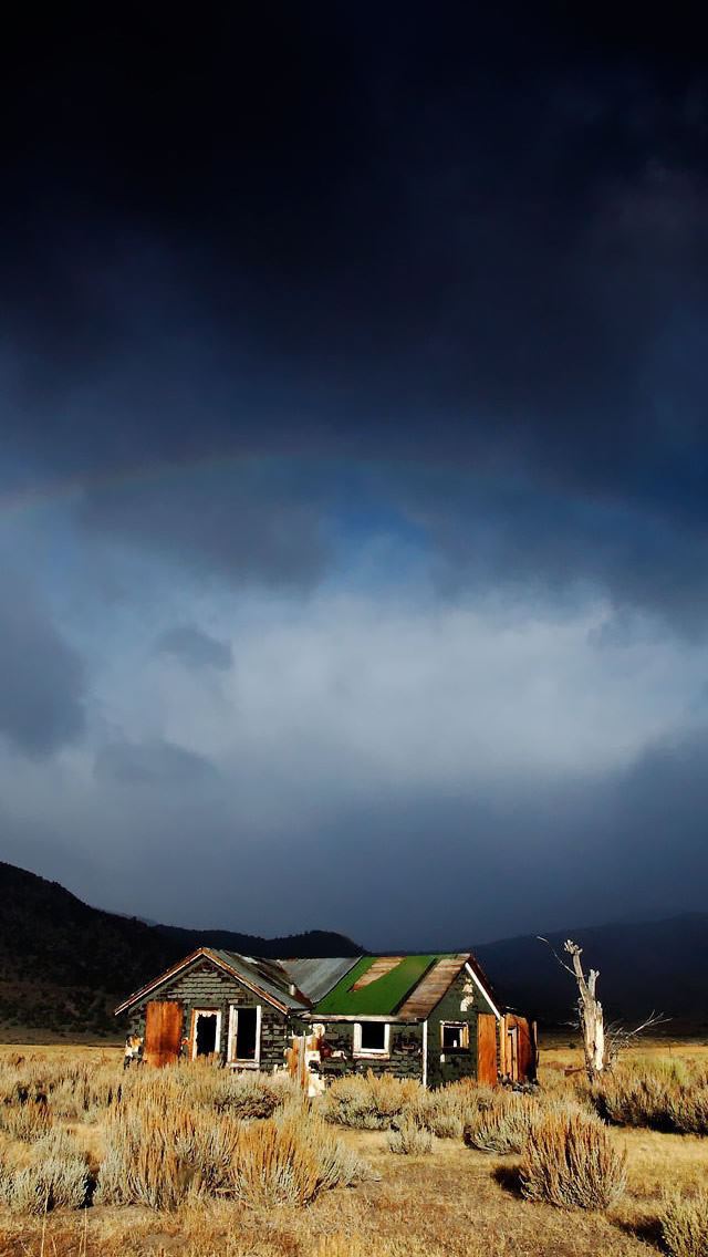 640x1136 Abandoned House Under Rainbow - under iPhone Wallpaper