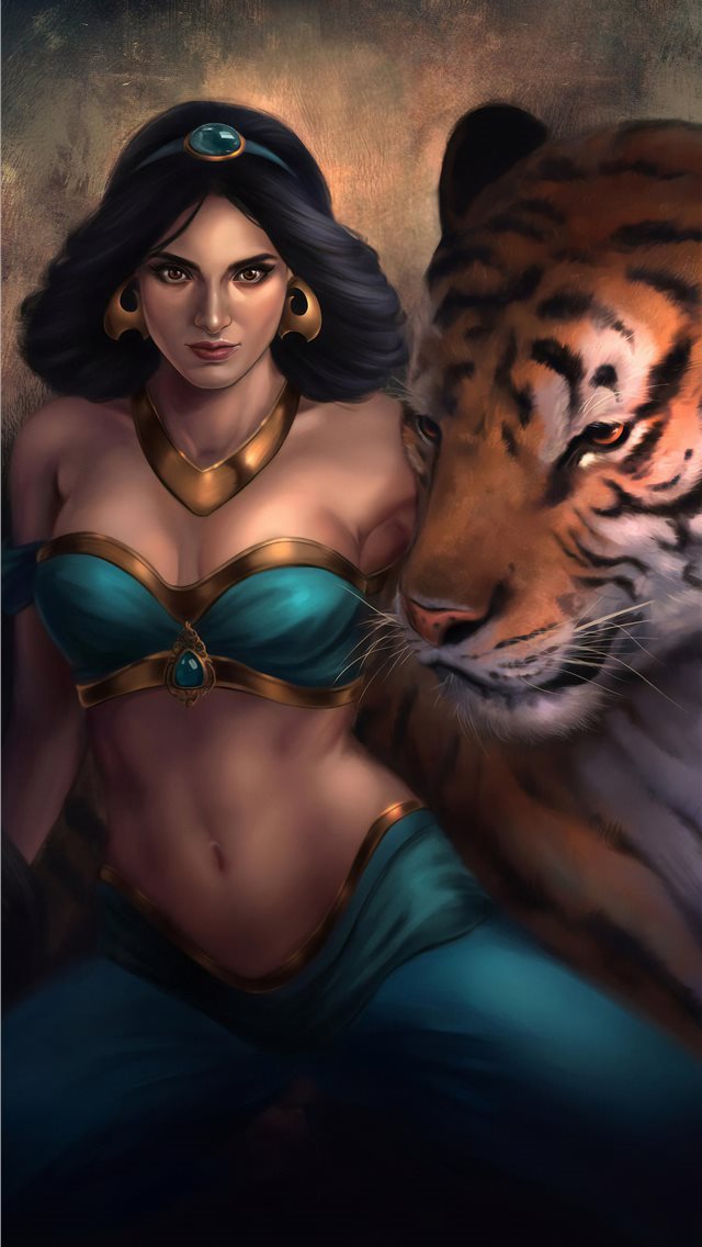 640x1136 princess jasmine and raja - digital art iPhone Wallpaper