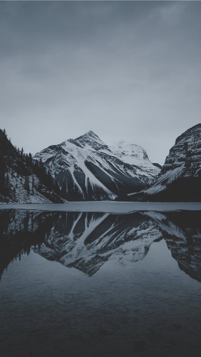 640x1136 snow mountains and lake undr gray sky - mountain iPhone Wallpaper