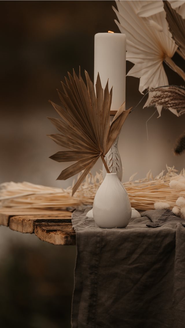 640x1136 white pillar candle on candle holder - wood iPhone Wallpaper