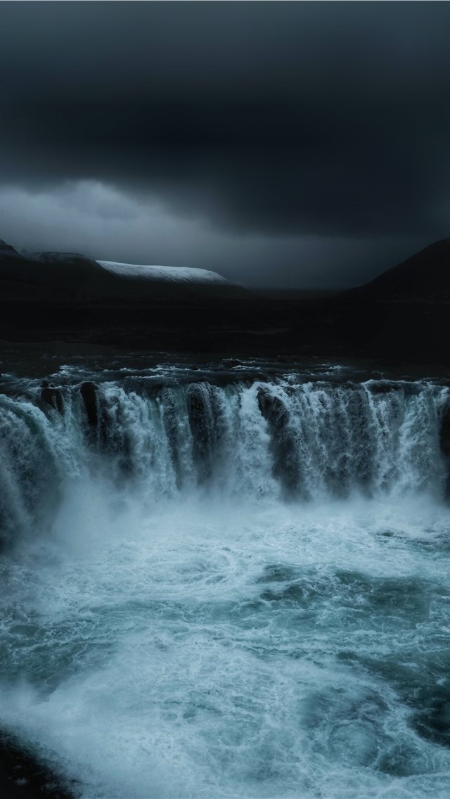 640x1136 running waterfalls under grey clouds - iceland iPhone Wallpaper