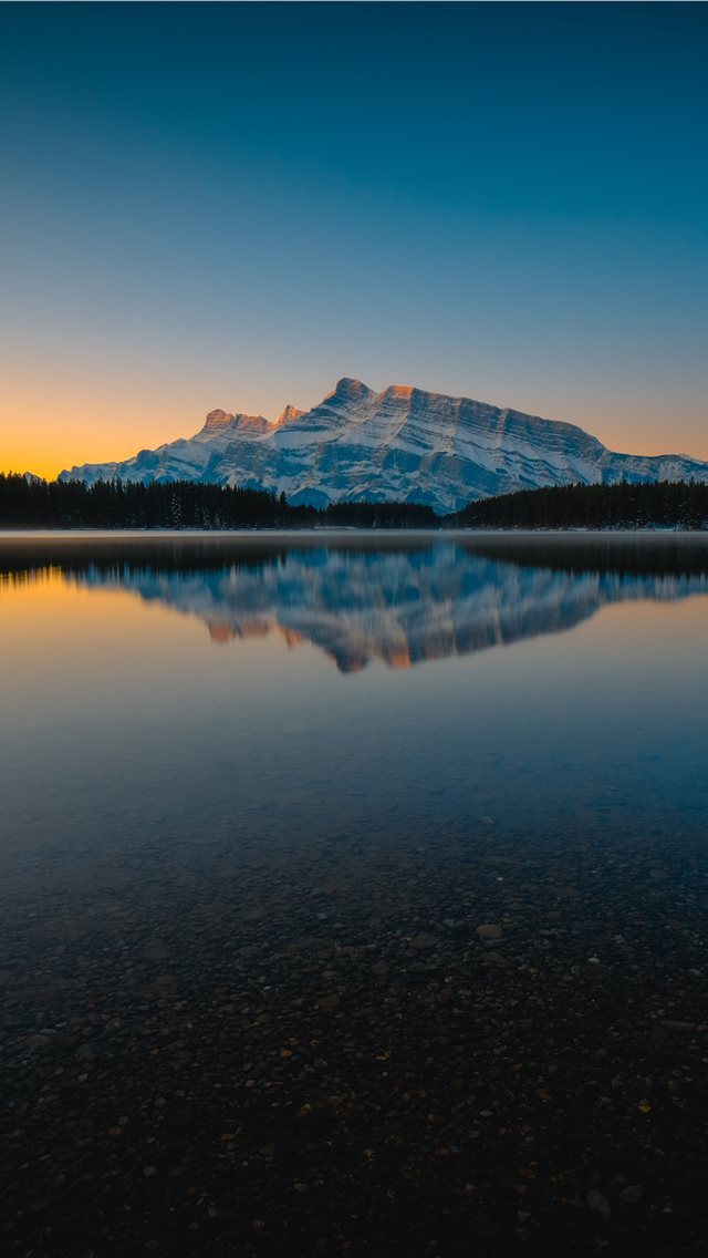 640x1136 silhouette of mountain and lake - ab iPhone Wallpaper