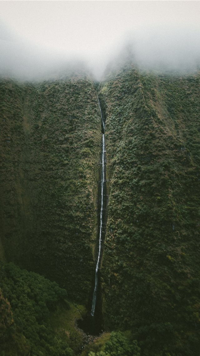640x1136 waterfall at mountain covered with trees - travel iPhone Wallpaper