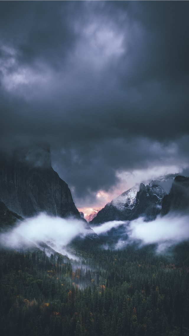 640x1136 brown rocky mountain under gray sky - tree iPhone Wallpaper