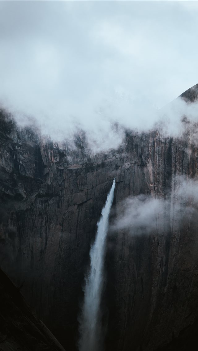 640x1136 waterfall under white clouds at daytime - mountain iPhone Wallpaper