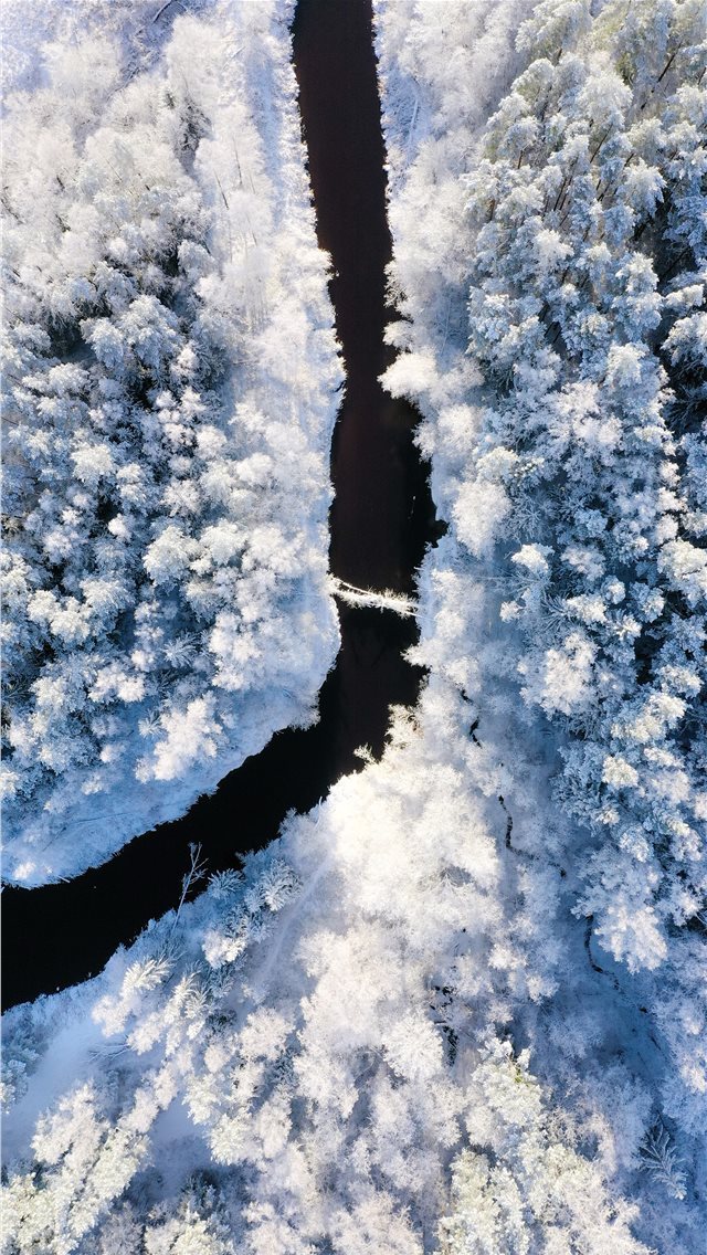 640x1136 river near snow forest - snow iPhone Wallpaper