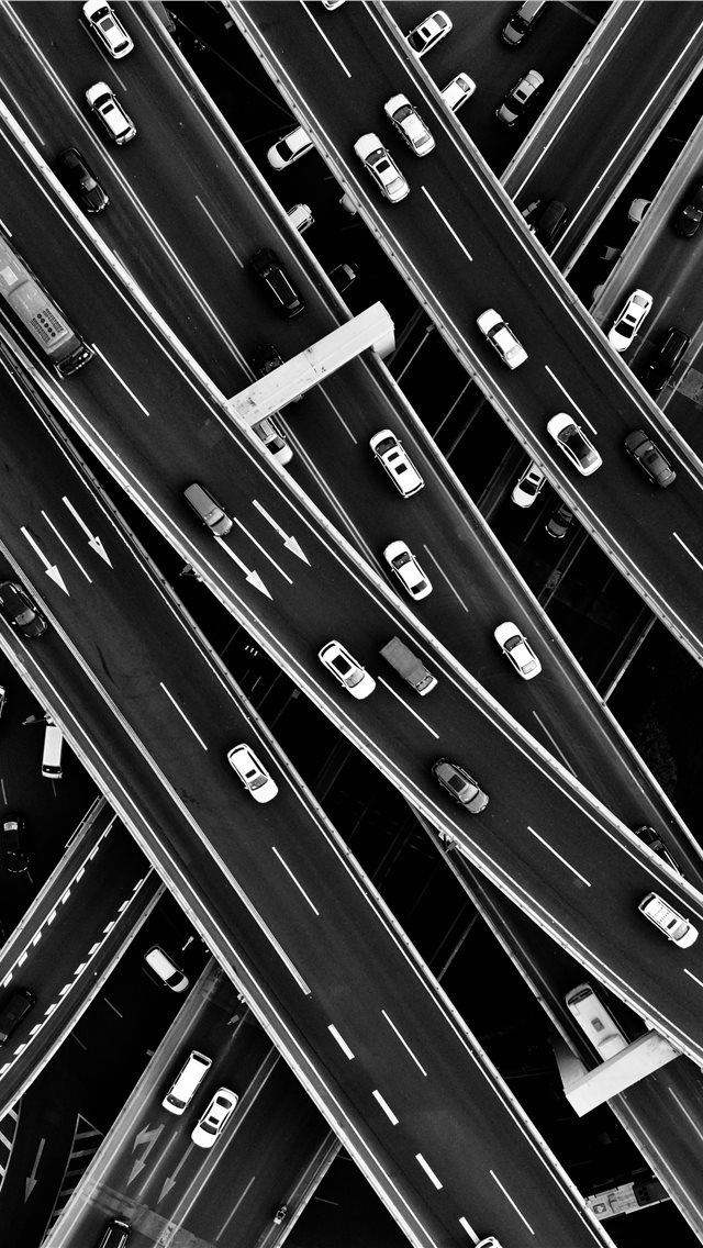 640x1136 aerial grayscale photography of cars in the street... - grey iPhone Wallpaper