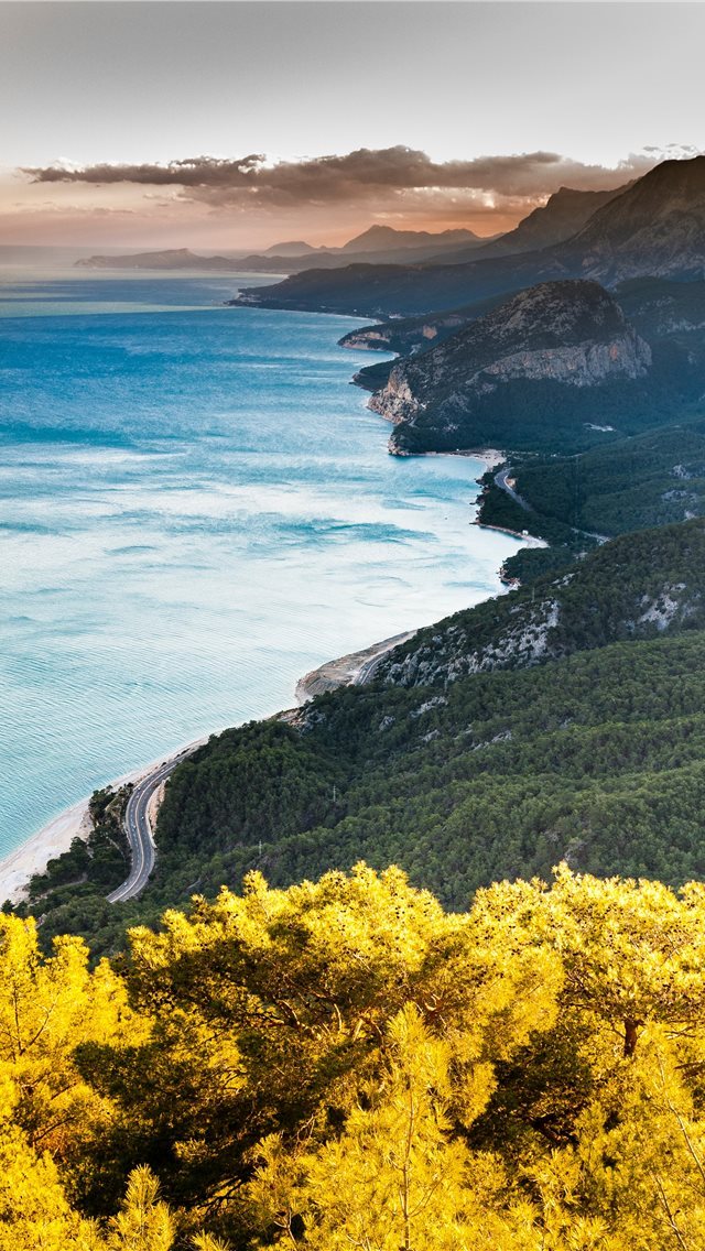 640x1136 bird's eye photography of road near body of water - turkey iPhone Wallpaper