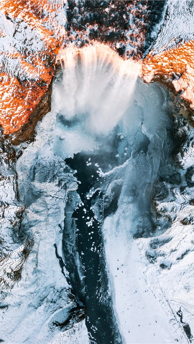 640x1136 waterfalls in between of white rock formation - volcano iPhone Wallpaper