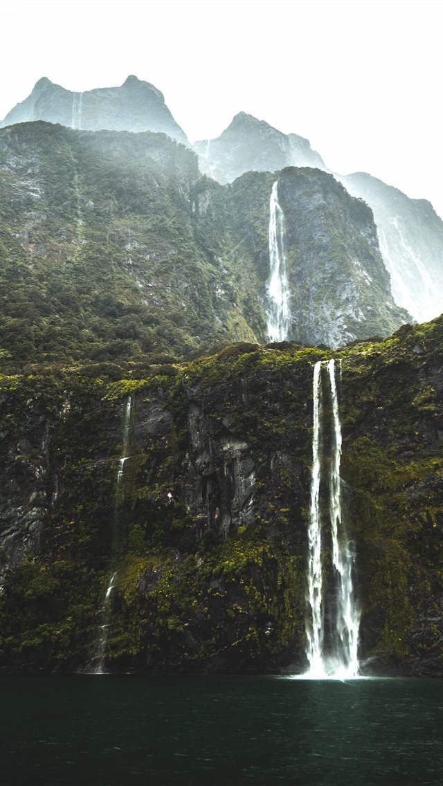 640x1136 waterfalls under white sky - grey iPhone Wallpaper