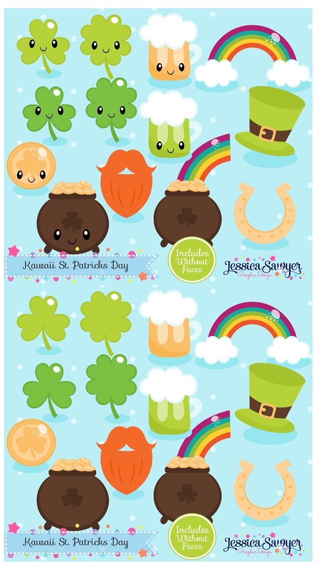 640x1136 INSTANT DOWNLOAD Kawaii St Patricks Day Clipart an... -  iPhone Wallpaper