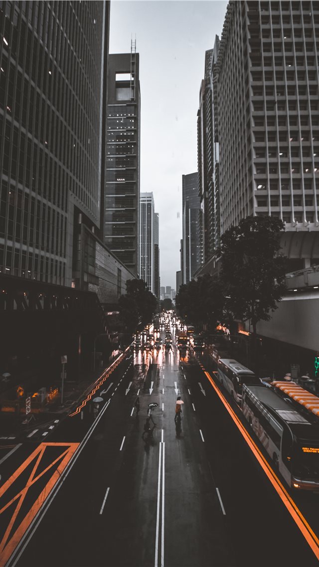 640x1136 people crossing road between high rise buildings - singapore iPhone Wallpaper