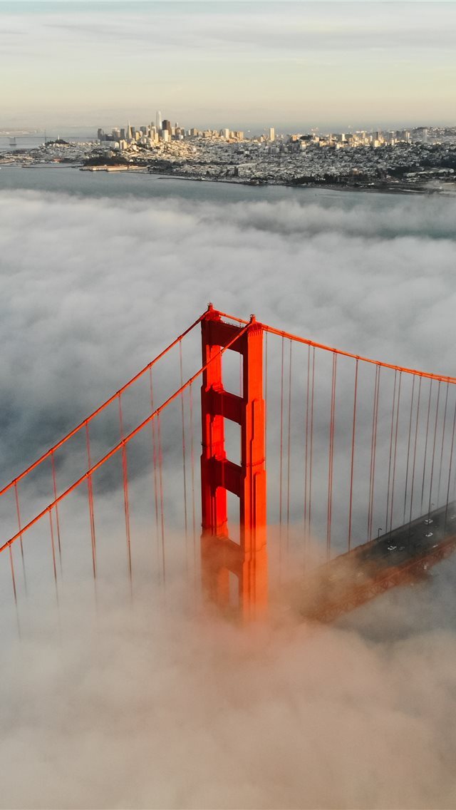 640x1136 aerial photography of foggy red bridge -  iPhone Wallpaper