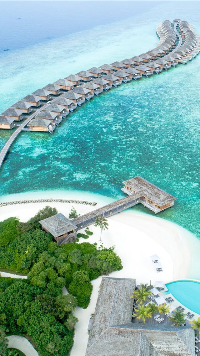 640x1136 aerial view of island with houses at daytime - maldives iPhone Wallpaper