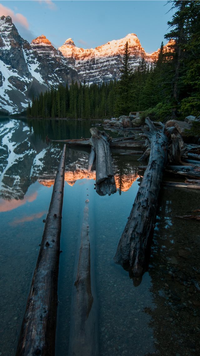 640x1136 trees at lagoon with snow capped mountains backgro... - mountain iPhone Wallpaper