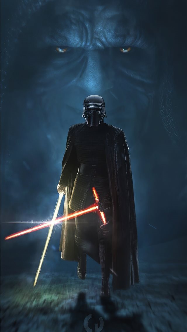 640x1136 kylo ren golden lightsaber 4k - artwork iPhone Wallpaper