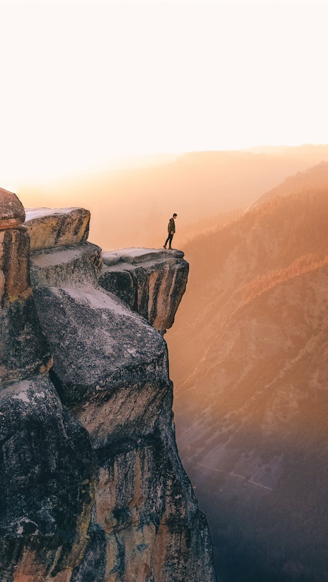 640x1136 person standing near cliff - yosemite national park iPhone Wallpaper