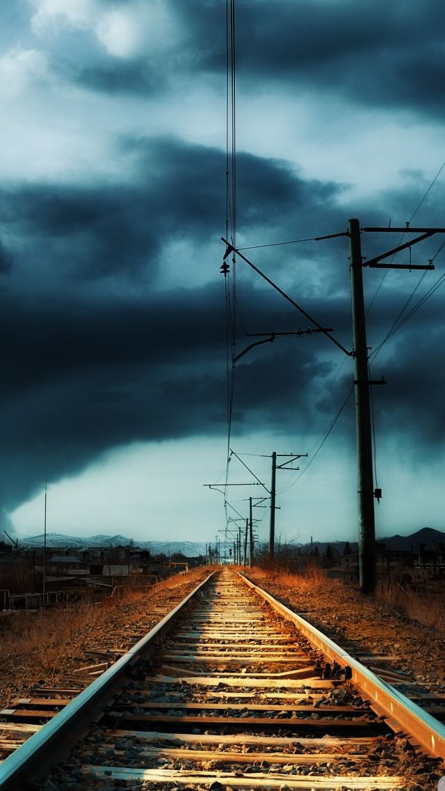 640x1136 Armenia Gyumri Storm - railway iPhone Wallpaper