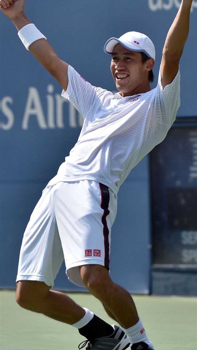 640x1136 Kei Nishikori celebrates his US Open semifinal vic... - japan iPhone Wallpaper