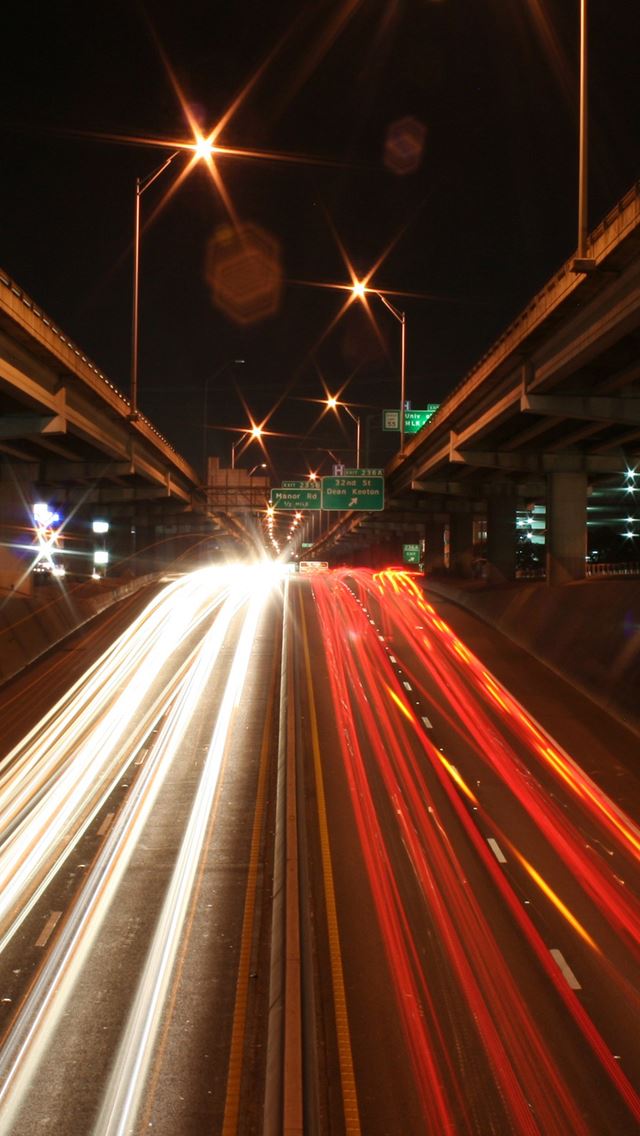 640x1136 Highways at night - light flow iPhone Wallpaper