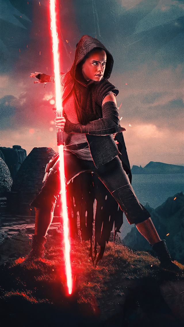 640x1136 rey red light saber - artwork iPhone Wallpaper