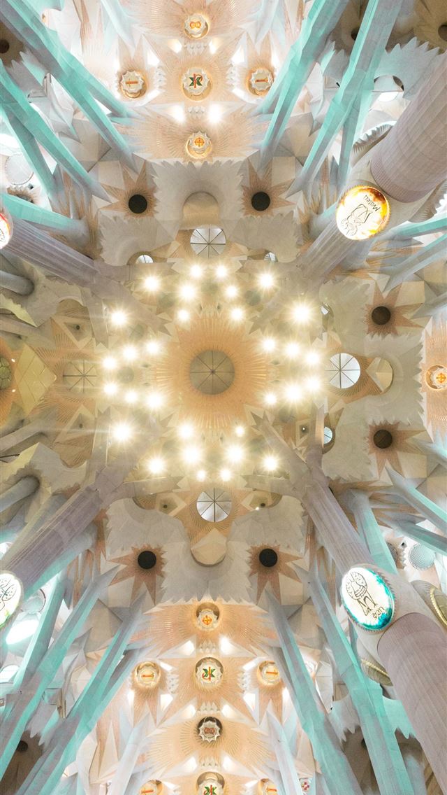 640x1136 low angle photography of chandelier - la sagrada familia iPhone Wallpaper