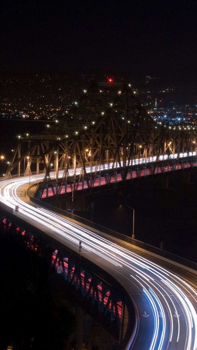 640x1136 Bridge night lights long Exposure - lights iPhone Wallpaper