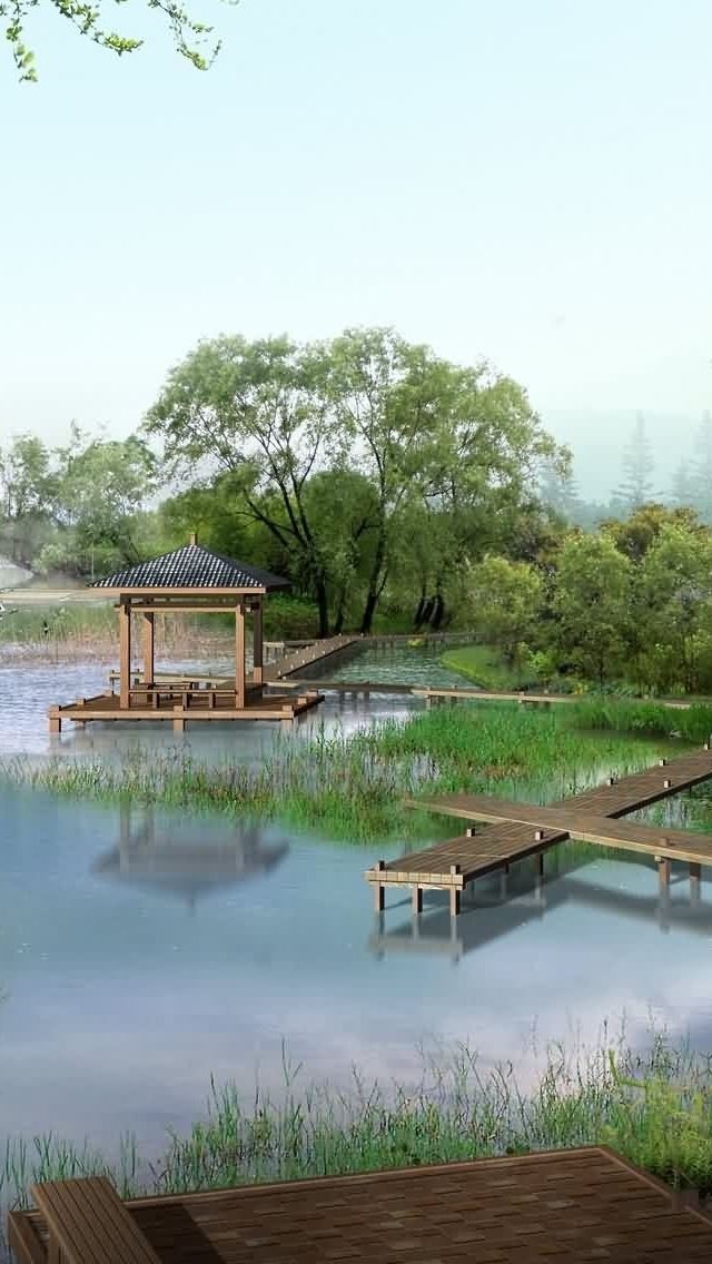 640x1136 Nice Spring Maze - lake iPhone Wallpaper