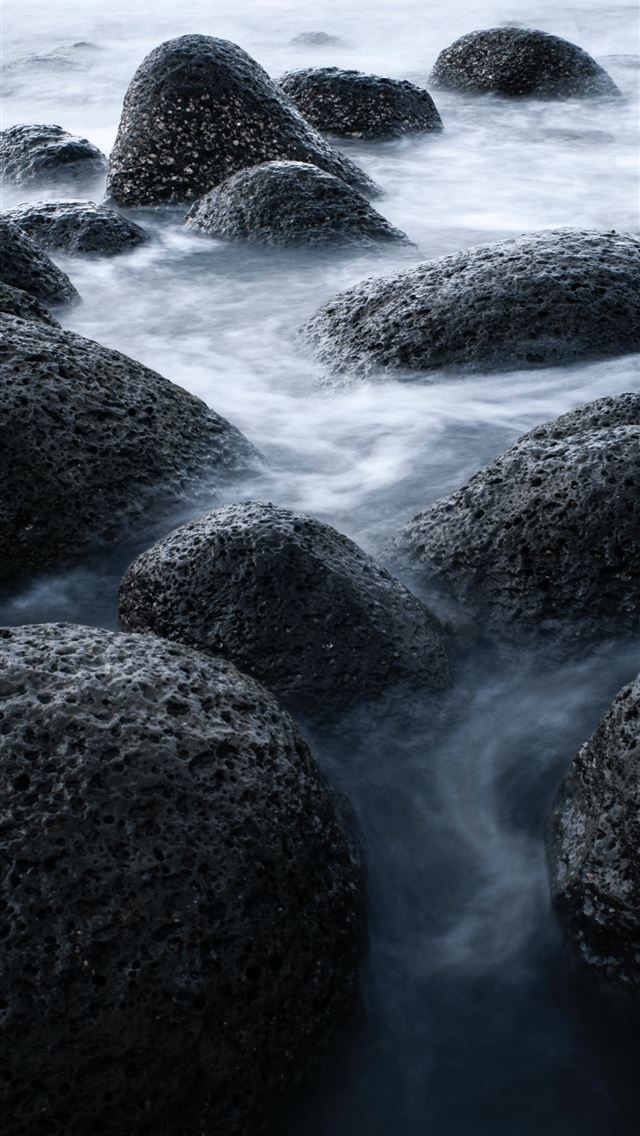 640x1136 black rock formation on body of water during dayti... - water iPhone Wallpaper