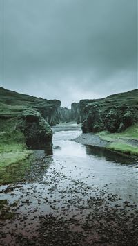 River Stream Coast Steep Stony Ditch Faroe Islands wallpaper