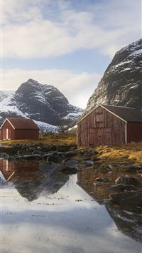 wallp4k nature hut norway selfjord lofoten wallpaper