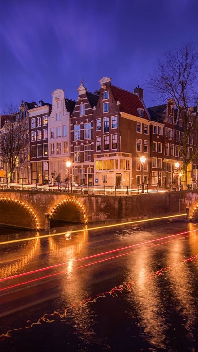 640x1136 Netherlands Amsterdam Lights Bridge - netherlands iPhone Wallpaper