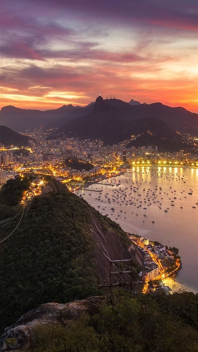 640x1136 Rio De Janeiro Cityscape Brazil Sunset - 100 most beautiful places to visit iPhone Wallpaper