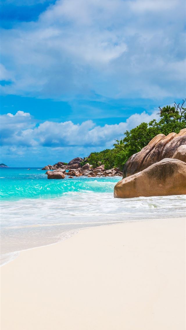 640x1136 Maldives Seychelles beach ocean coast palm sky 5k - 100 most beautiful places to visit iPhone Wallpaper
