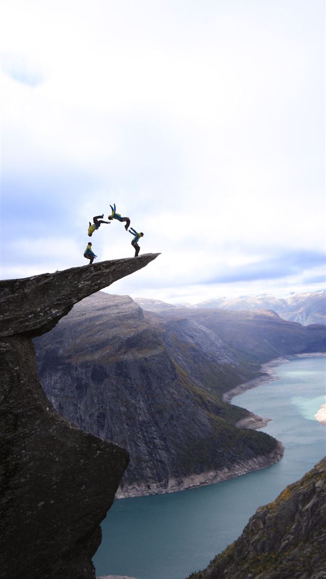 640x1136 A photoshop of a real jump on Trolltunga Norway - 100 most beautiful places to visit iPhone Wallpaper