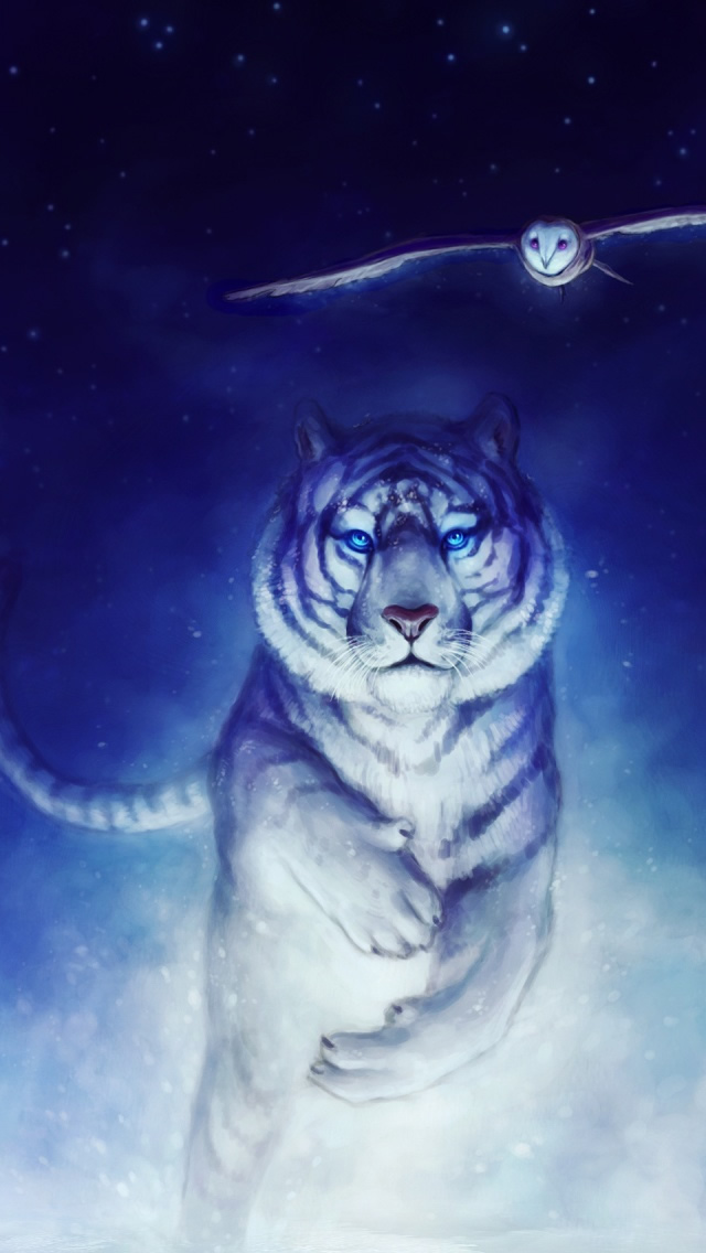 White Tiger Owl Art iPhone Wallpapers Free Download