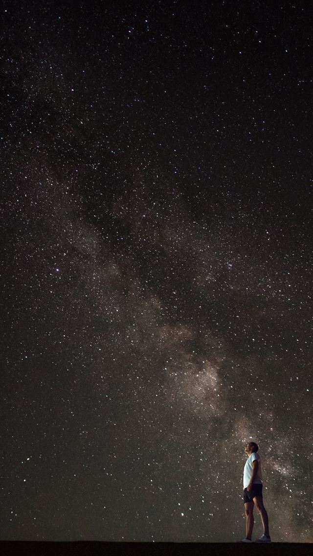 640x1136 man looking up to Milky Way galaxy at night sky - hungary iPhone Wallpaper