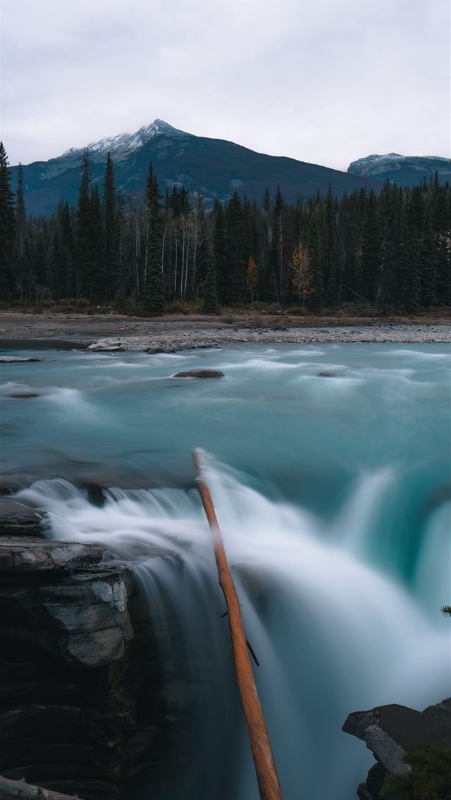 640x1136 waterfall and trees under white sky - ab iPhone Wallpaper