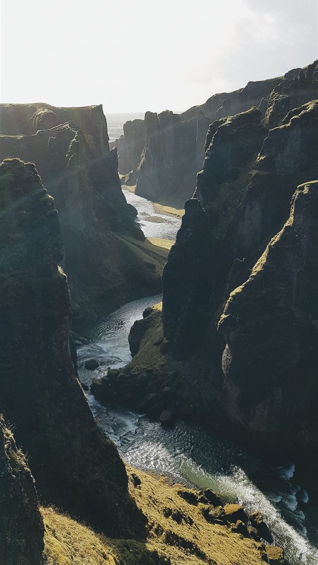 640x1136 waterfalls surrounded by mountains - iceland iPhone Wallpaper