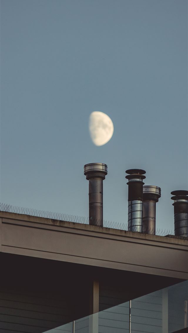 640x1136 view of the moon on the sky and chimneys - canada iPhone Wallpaper