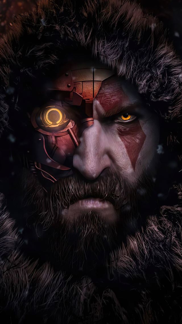 kratos as cyberpunk iPhone wallpaper 
