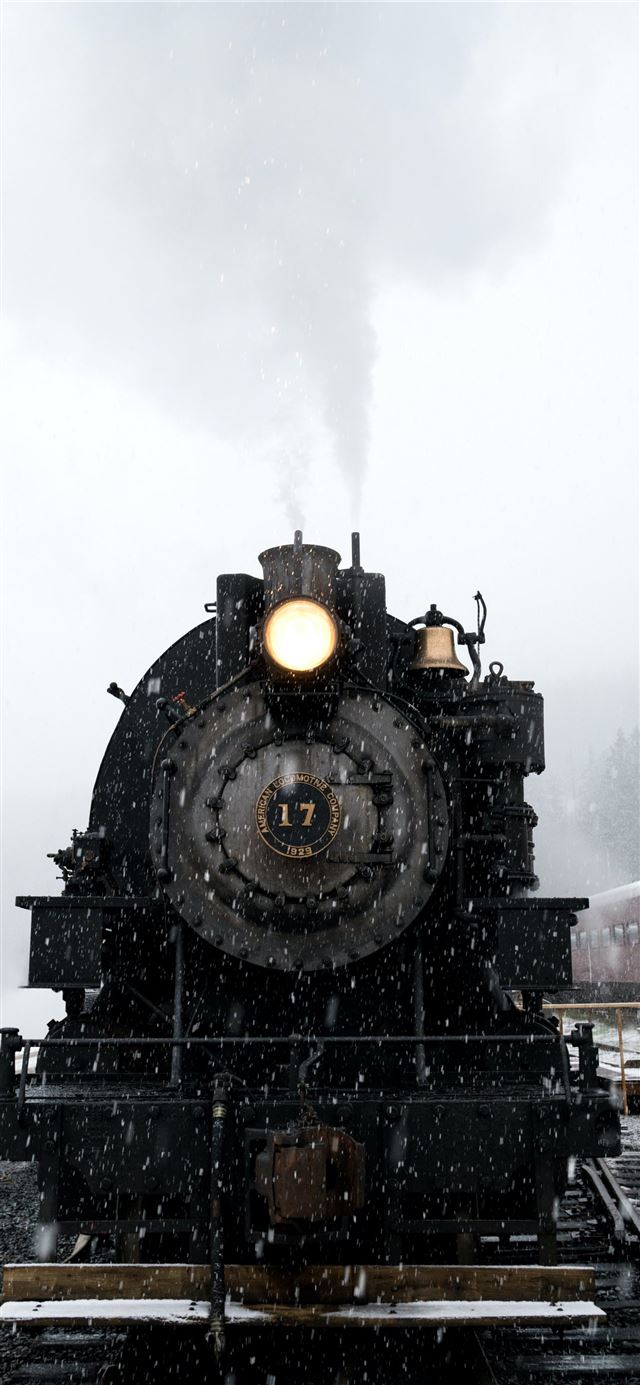 1125x2436 black train on railway at daytime - winter iPhone X Wallpaper