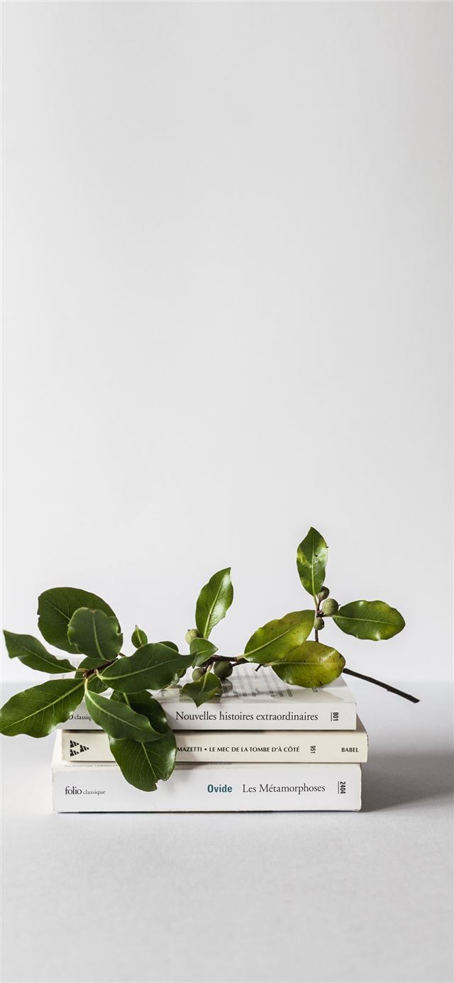 1125x2436 green leafed plant - book iPhone X Wallpaper