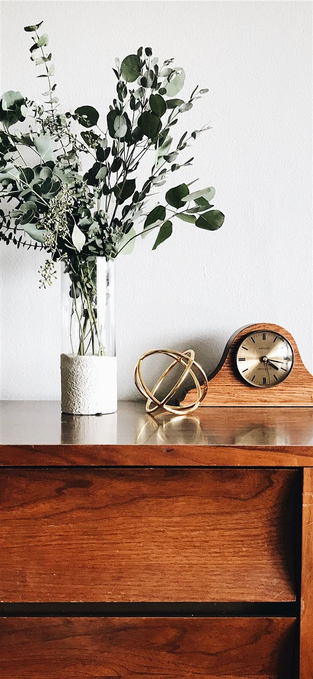 1125x2436 brown wooden framed analog mantle clock near gray ... - tree iPhone X Wallpaper