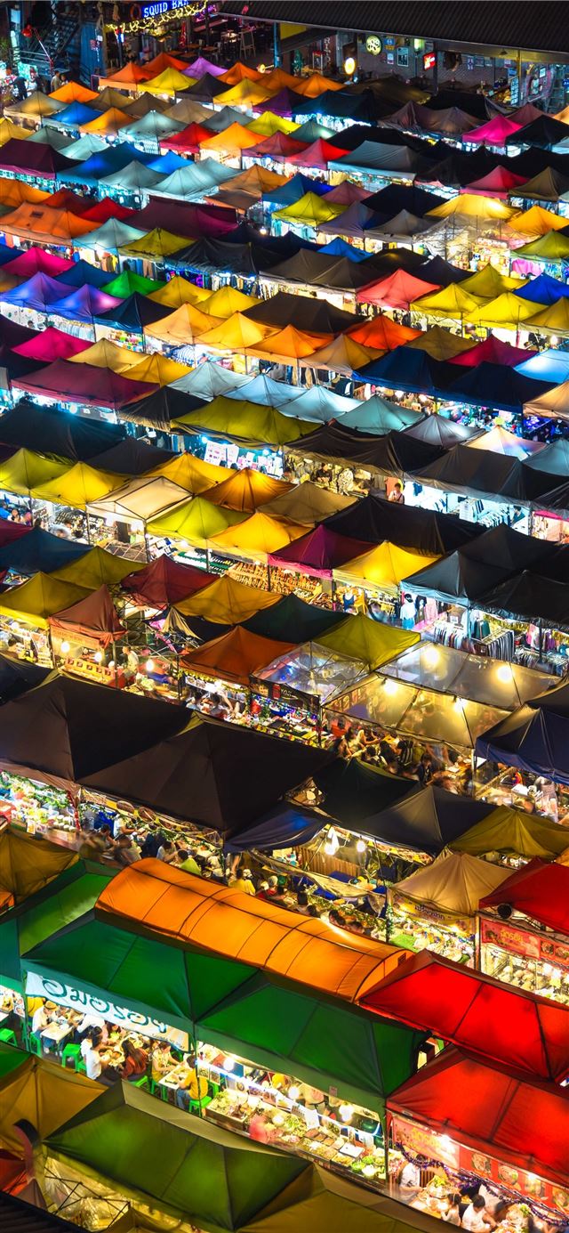 1125x2436 aerial photography of gazebo stalls - bangkok iPhone X Wallpaper