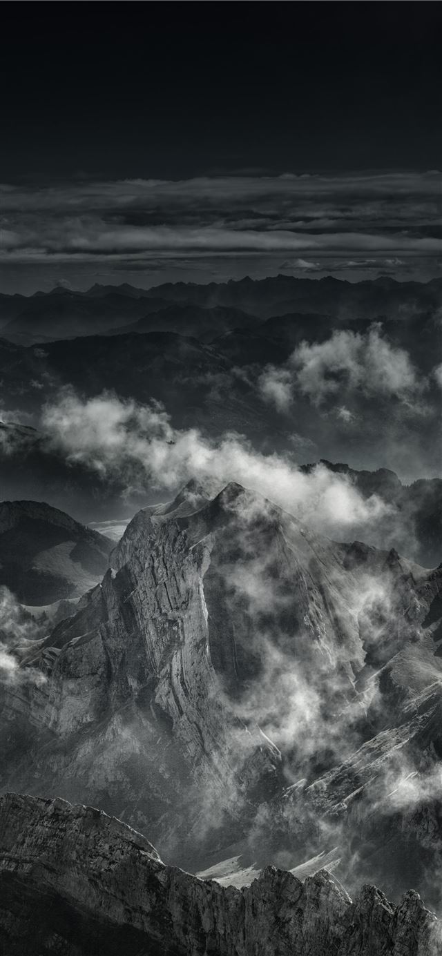 1125x2436 grayscale photo of mountain range - landscape iPhone X Wallpaper