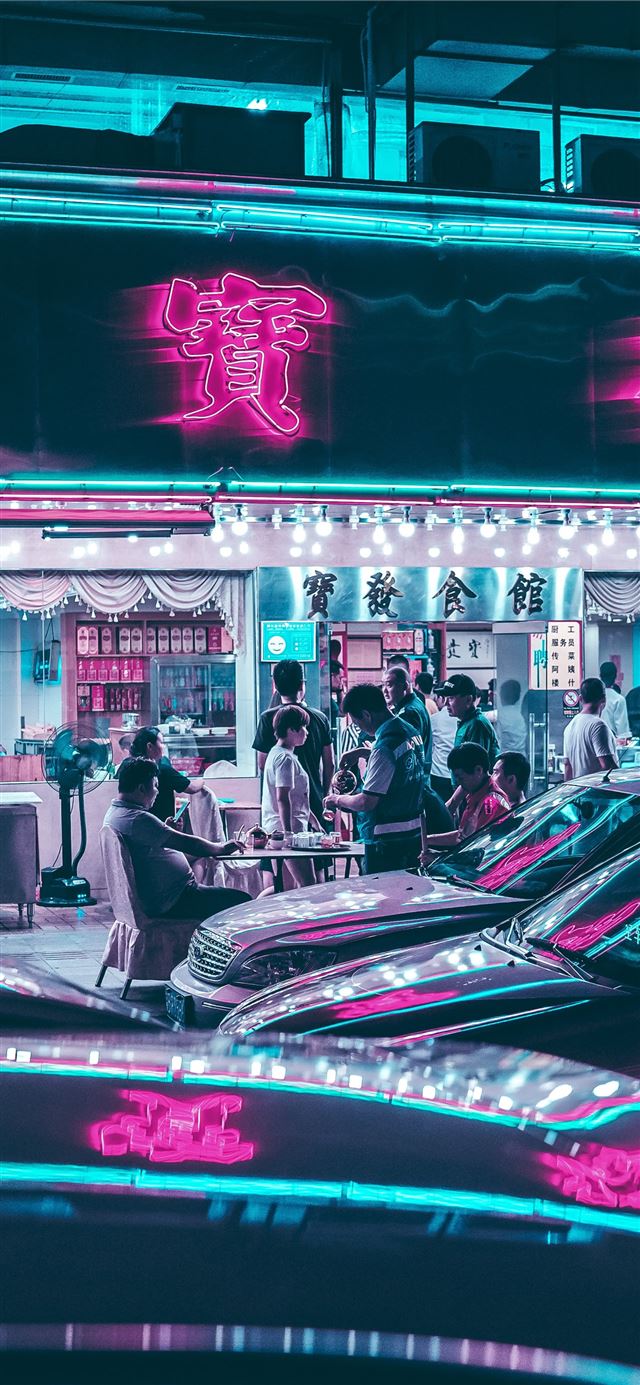 1125x2436 people walking near building - cyan iPhone X Wallpaper