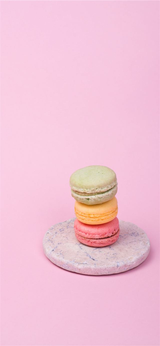 1125x2436 three French macaroons on plate -  iPhone X Wallpaper