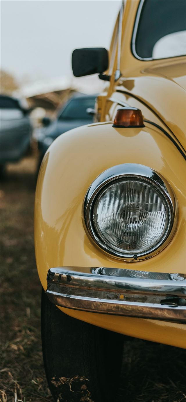1125x2436 photo of yellow Volkswagen Beetle - yellow iPhone X Wallpaper